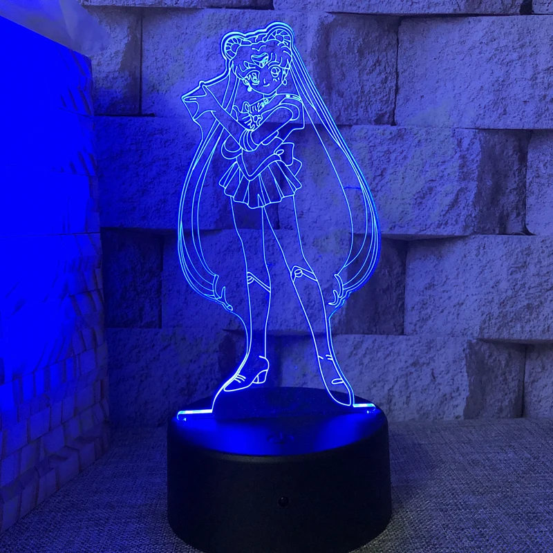 Graži Mergina Kariai Anime Kambario Dekoro Led 3D Lempos, Interjerams Dekoruoti Namų Usb Lentelė Šviesos
