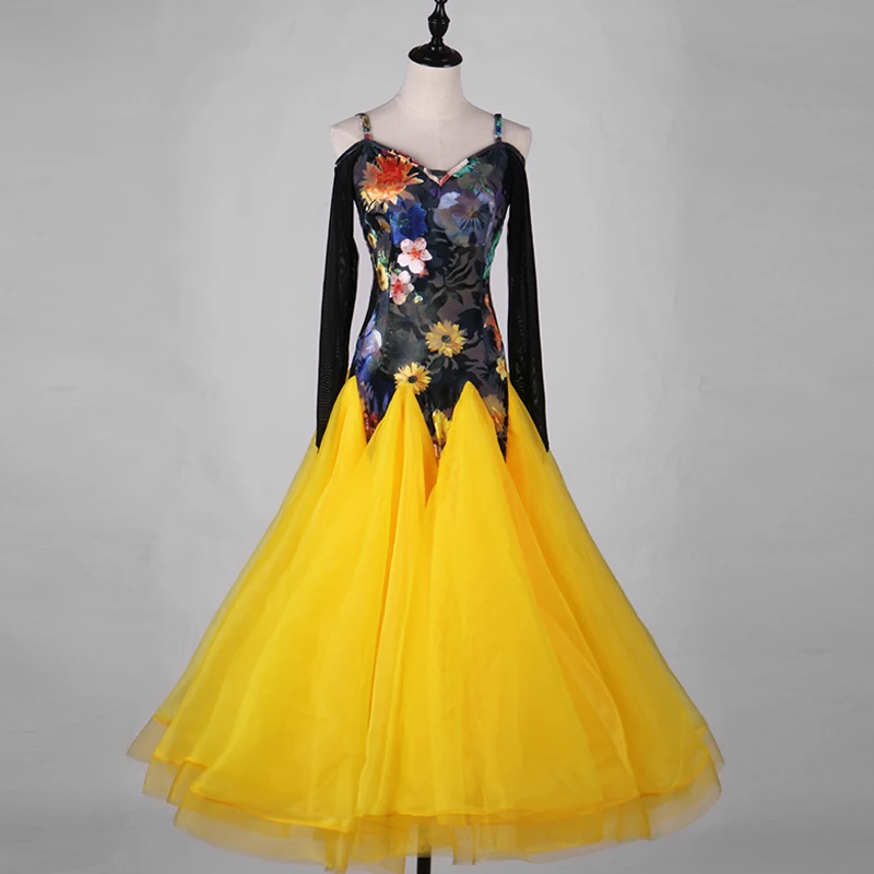 Nauja Sportinių Šokių Suknelė iš Moters Šiuolaikinio šokio rankovių Ilgas sijonas Valsas Tango Suknelė/standartinis Konkurencijos suknelės