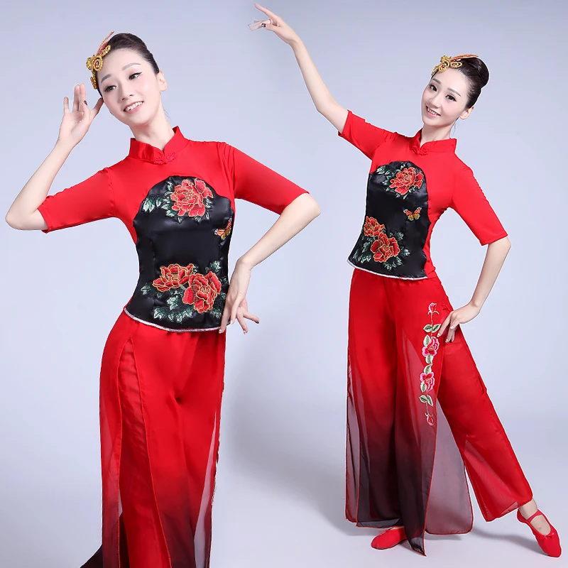 Senovės kinų kostiumas Hanfu Yangge veiklos drabužiai, kostiumai moterų juosmens būgno vienodas aikštėje šokių gerbėjas šokio kostiumai