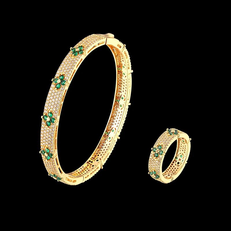 Vankeliif prekės Prabangūs Keturių cirkonio spalvos akmens Bangle ir žiedai moterų papuošalų rinkinys micro-inkrustacijos cirkonis klasikinis populiarus brangakmenis